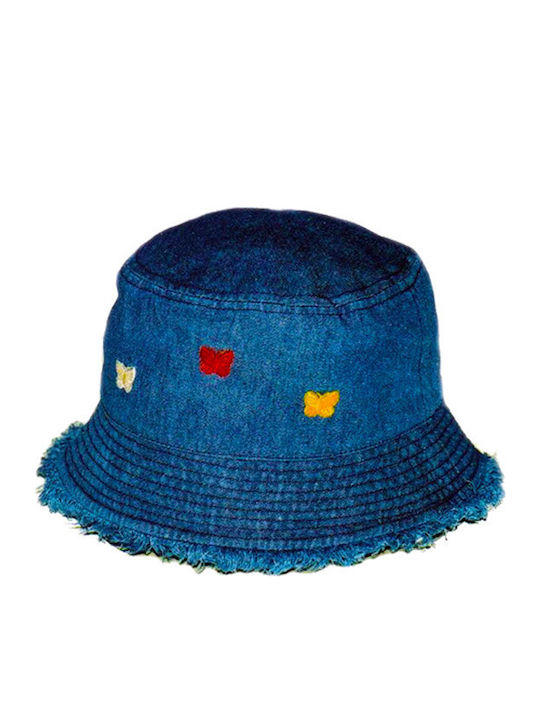 Kinder Eimer Hut für Mädchen Blau Jean mit Stickerei