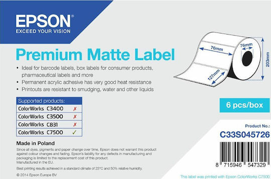 Epson Premium Matte 960 Αυτοκόλλητες Ετικέτες σε Ρολό για Εκτυπωτή Ετικετών 127x76mm