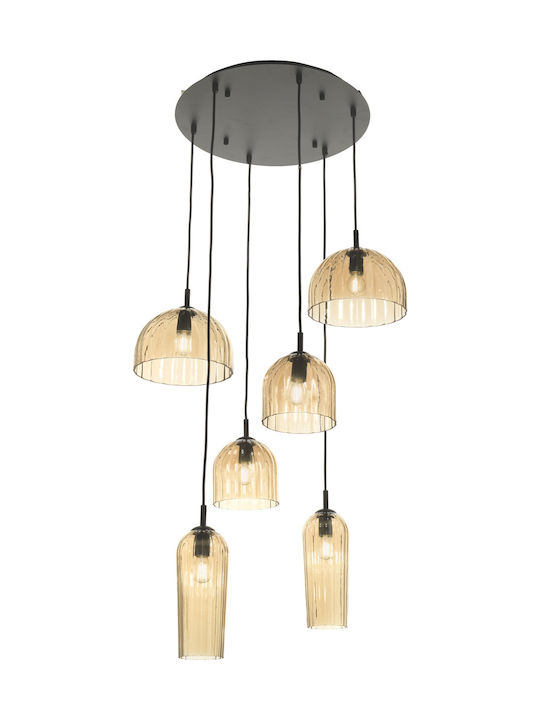 Ondaluce Puck Pendant Chandelier for 6 Bulbs E14, E.14 Honey