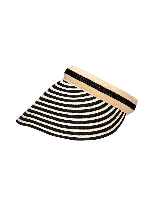 Women's Visor Hat Women's Visor Straw Black Ecru Striped