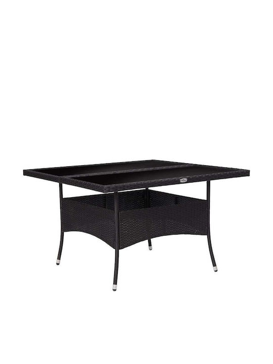 Masa pentru spații exterioare Rattan cu suprafață din sticlă Negru 120x120x75buc