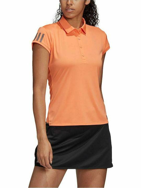 Adidas 3 Stripes Women's Athletic Polo Shirt Fast Drying Short Sleeve Orange