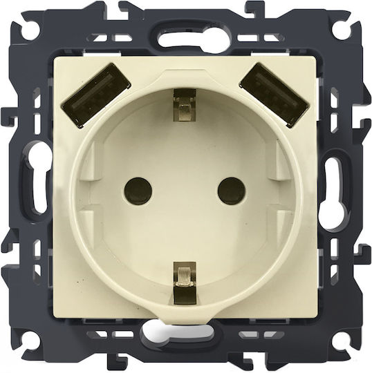 Aca Prime Single Power Safety Socket with 2 USB Ports Beige