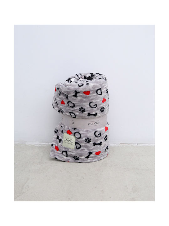 Pennie Samt Kinderdecken Hundemuster Grau 152x245cm