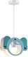 Aca Kids Wooden Single Ceiling Light E27 Elephant Blue 40W