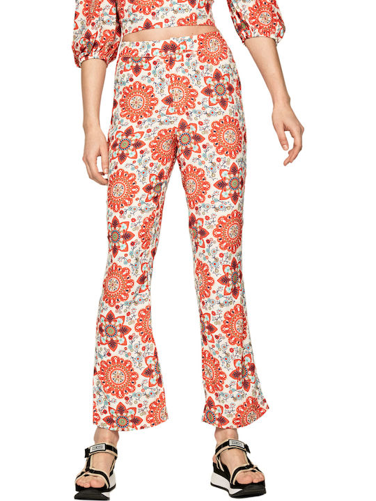 Pepe Jeans Davina Women's High-waisted Fabric Trousers Flare Orange