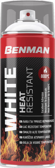 Benman Σπρέι Βαφής Heat Resistant Lacquer 800‎°C Υψηλής Θερμοκρασίας με Ματ Εφέ Λευκό Άσπρο 400ml