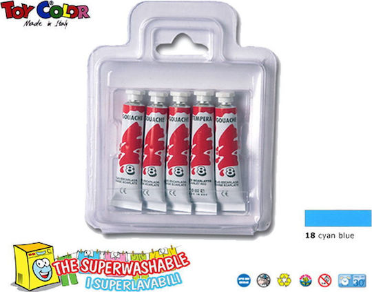 Toy Color Gouache Τέμπερες Ζωγραφικής Cyan σε Σωληνάριο 12ml 5τμχ