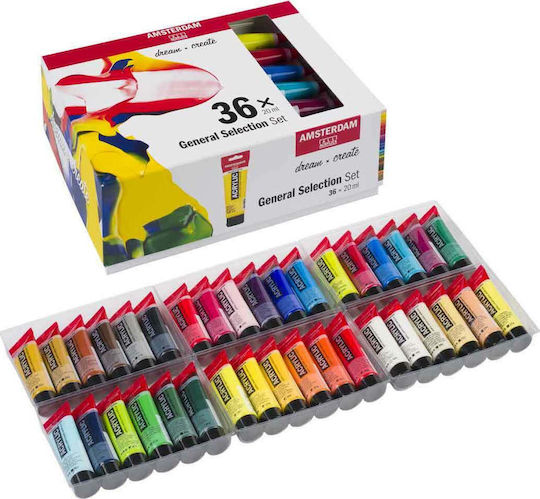 Royal Talens Amsterdam All Acrylics Standard Acrylic Paint Set in Multicolour color 20ml 36pcs
