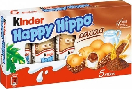 Kinder Happy Hippo Cacao Γκοφρέτα Γάλακτος καραμέλα 103.5gr 5τμχ