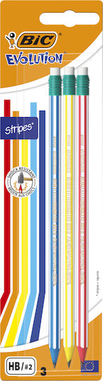 BIC Evolution Stripes Pencil HB Set with Eraser 3pcs