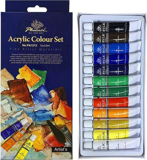 Phoenix Arts Acrylic Colour Set Set Culori Acrilice Pictură 12ml 12buc