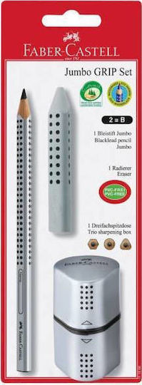 Faber-Castell Grip 2001 Set de 5 Creioane B cu Radieră Argintiu