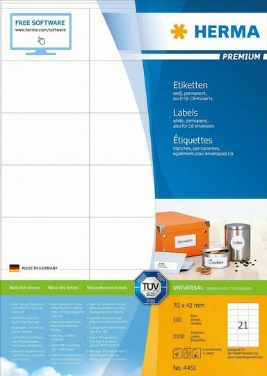 Herma 2100 Self-Adhesive Rectangular A4 Labels 70x42mm