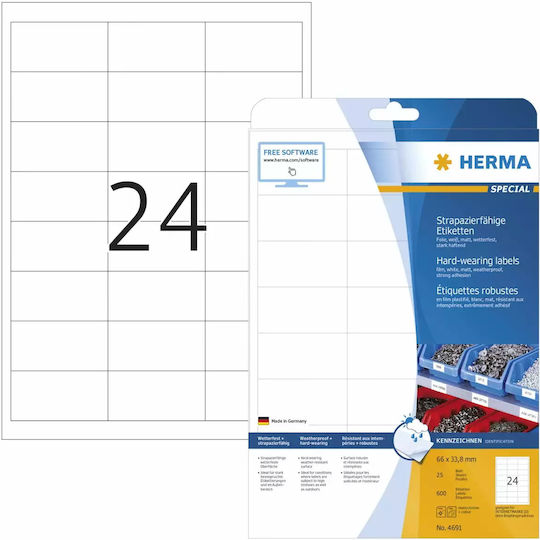 Herma 600 Self-Adhesive Rectangular A4 Labels 66x33.8mm