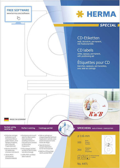 Herma 200 Self-Adhesive Round A4 Labels 116mm