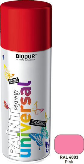 Biodur Σπρέι Βαφής Universal Ακρυλικό με Γυαλιστερό Εφέ Pink RAL 4003 400ml