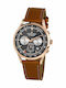 Jacques Lemans Retro Classic Ανδρικό Ρολόι 41mm Χρονογράφος Μπαταρίας με Καφέ Δερμάτινο Λουράκι