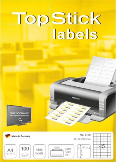Topstick 4500 Self-Adhesive Rectangular A4 Labels 38.1x29.6mm
