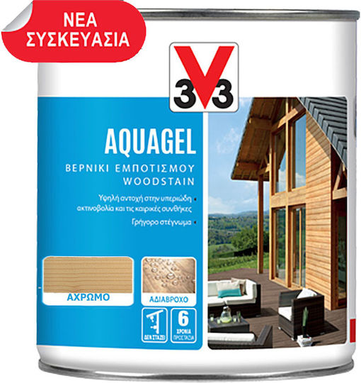 V33 Aquagel Woodstain Βερνίκι Εμποτισμού Νερού Άχρωμο Σατινέ 2.5lt