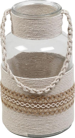 Espiel Beige Weave Tabletop Glass Lantern Beige 14x14x26cm