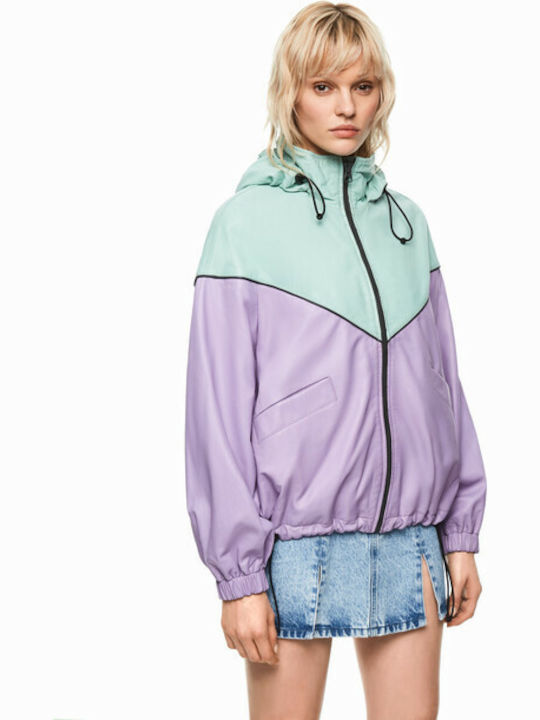 Pepe Jeans x Dua Lipa Women's Short Lifestyle Jacket Windproof for Winter with Hood Lilacc