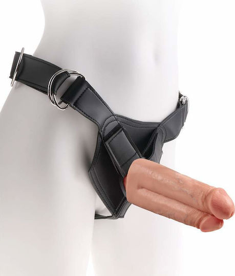 Pipedream King Cock Strap-on Two Cocks One Hole Harnașament cu Dublu Dildo 18cm în Culoare Flesh
