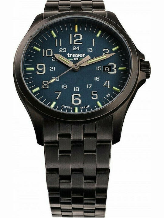 Traser P67 Officer Gunmetal Men's Watch 42mm Battery with Black Metal Bracelet