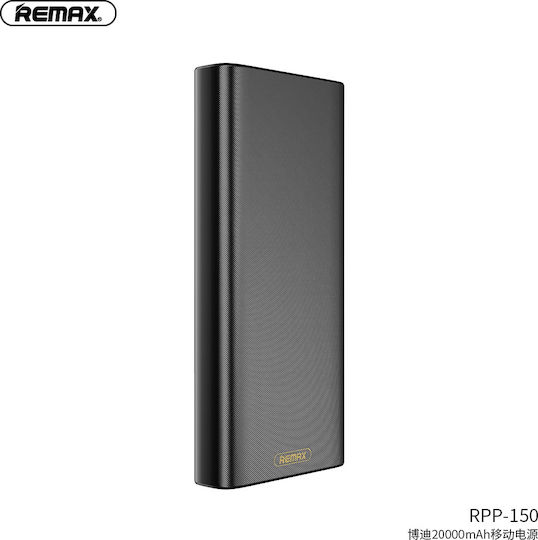Remax RPP-150 Power Bank 20000mAh με 2 Θύρες USB-A Μαύρο