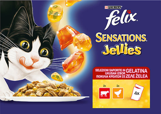 Felix Υγρή Τροφή για Ενήλικες Γάτες σε Φακελάκι με Κοτόπουλο και Βοδινό 4x100gr