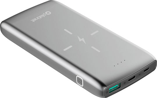 Platinet QI Wireless Charging Power Bank 10000mAh 10W με 2 Θύρες USB-A και Θύρα USB-C Quick Charge 3.0 Ασημί