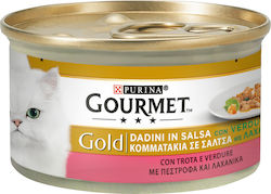 Purina Gourmet Gold Υγρή Τροφή για Ενήλικη Γάτα σε Κονσέρβα με Πέστροφα και Λαχανικά 85gr
