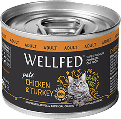 Wellfed Adult Nasses Katzenfutter für Katze in Dose mit Türkei und Huhn 200gr 1433