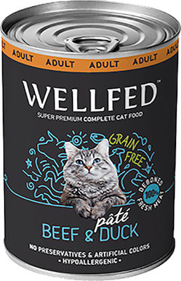 Wellfed Adult Wet Food for Adult Cats Hypoallergenic In Can with Duck / Beef Πατέ 1pc 400gr