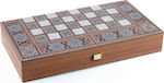 Manopoulos 3 Σε 1 Χειροποίητο Σκάκι / Τάβλι από Ξύλο Laminate Βελανιδιάς Μωσαϊκό με Πούλια 38x40cm