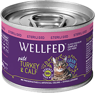 Wellfed Sterilised Wet Food for Sterilised Adult Cats Hypoallergenic In Can with Turkey / Calf Πατέ 1pc 200gr