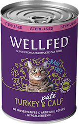 Wellfed Sterilised Wet Food for Sterilised Adult Cats Hypoallergenic In Can with Turkey / Calf Πατέ 6pcs 400gr