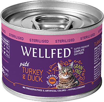 Wellfed Sterilised Wet Food for Sterilised Adult Cats Hypoallergenic In Can with Turkey / Duck Πατέ 1pc 200gr