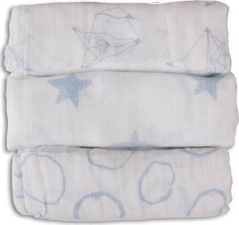 Minene Blue Foxes Pânze de Înfășat din Muselină Albastru deschis 70x70εκ. 3buc