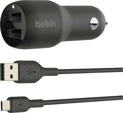 Belkin Car Charger Black Total Intensity 2.4A with Ports: 2xUSB with Cable Micro-USB