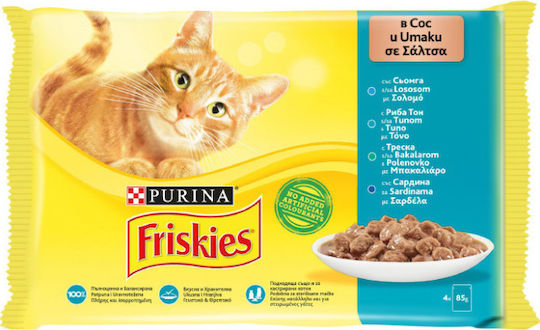 Friskies Wet Food for Adult Cats in Pouches with Sardine Salmon Tuna and Fish 4x85gr