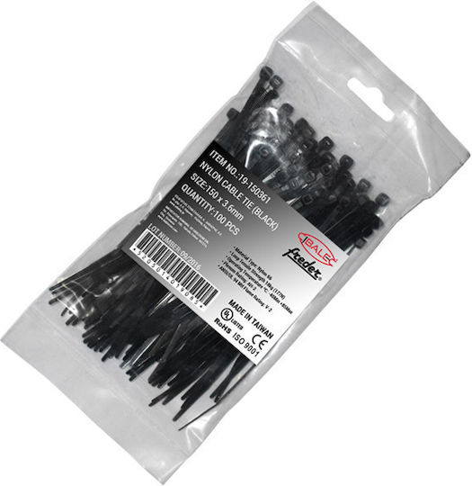Adeleq Δεματικά Καλωδίων Πλαστικά 150mmx3.6mm σε Μαύρο χρώμα (100τμχ) (19-150361)