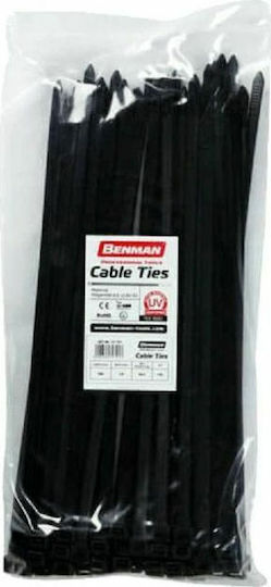 Benman Δεματικά Καλωδίων Πλαστικά 370mmx7.6mm σε Μαύρο χρώμα (100τμχ) (70957)