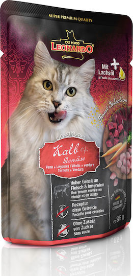 Leonardo Pouch Wet Food for Adult Cats in Pouches with Vegetables and Calf Grain-Free 85gr