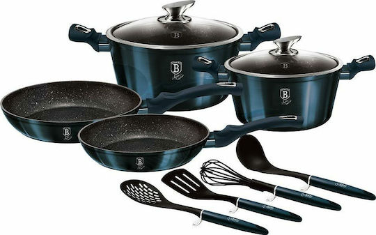 Berlinger Haus Metallic Line Σετ Μαγειρικά Σκεύη από Αλουμίνιο Aquamarine Collection με Επίστρωση από Πέτρα 4 Σκευών