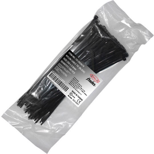 Adeleq Plastic Cable Ties 250mmx3.6mm In Black Colour 100 Pieces 19-2503619