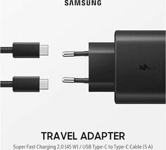 Samsung Φορτιστής με Θύρα USB-C και Καλώδιο USB-C - USB-C 45W Μαύρος (EP-TA845)