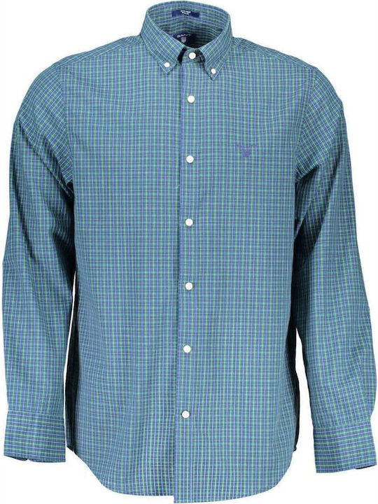 Gant Men's Shirt Long Sleeve Cotton Checked Blue