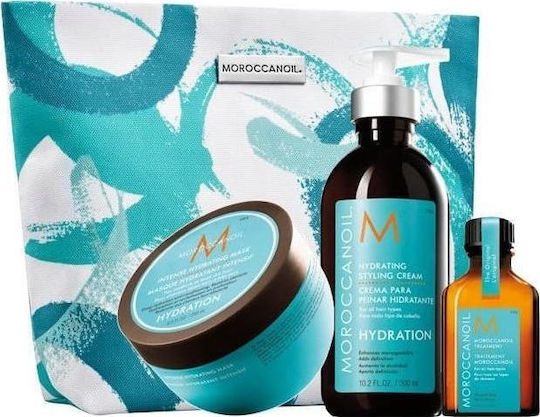 Moroccanoil Dreaming Hydration Hair Treatment Set for Damaged Hair with Mask, Oil and Necessaire 4pcs