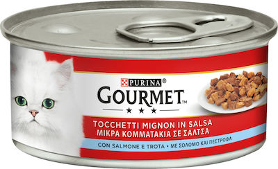 Purina Gourmet Храна за мокри котешки хранилки за възрастни котки с Може да с Пъстърва / Сьомга 195гр 4бр